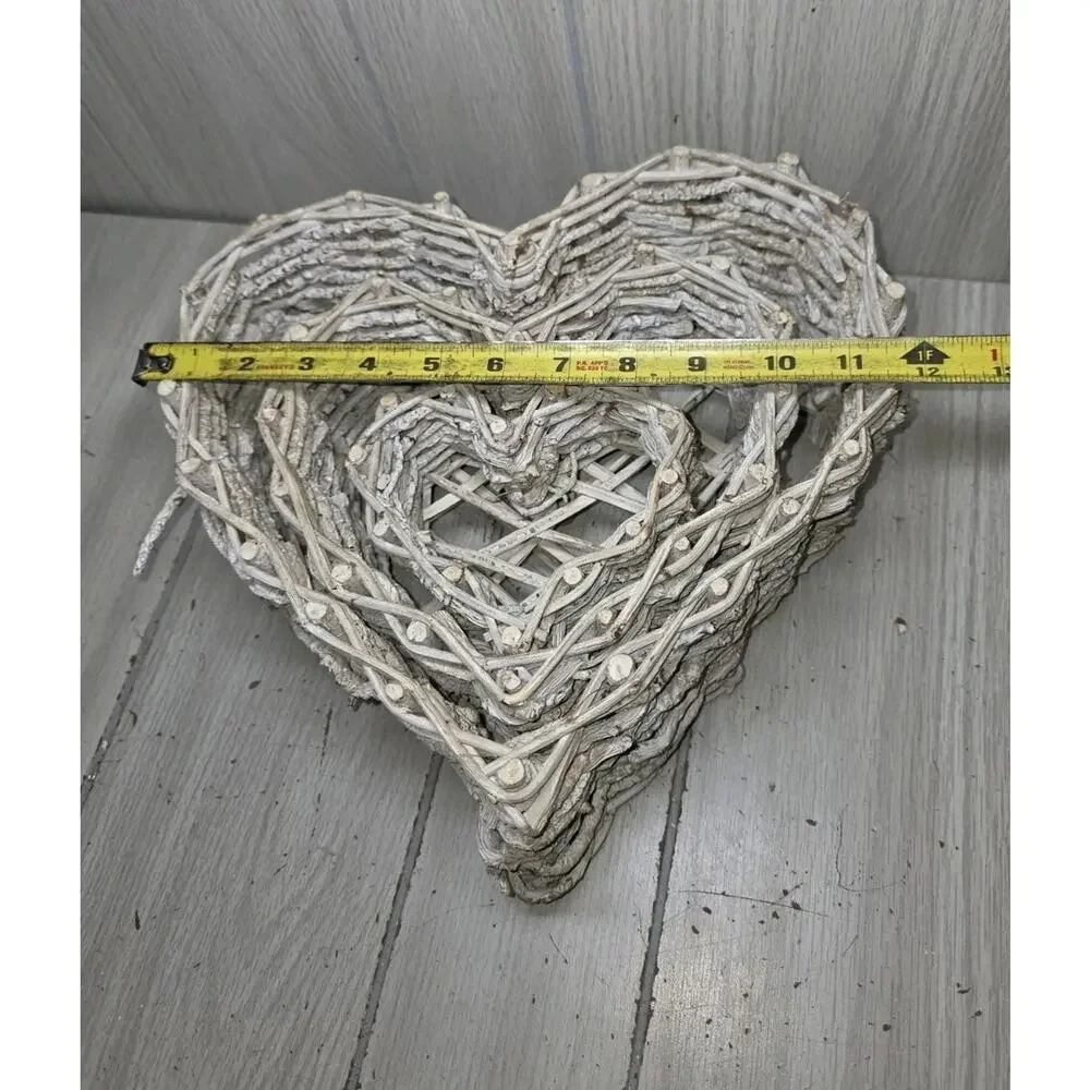 Vtg Wicker Wall Hanging Hearts White Wreath Wall Decor Set of 3 Cottagecore